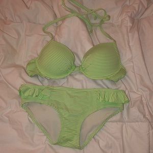 Aerie stripped bikini with matching ruffle bottom